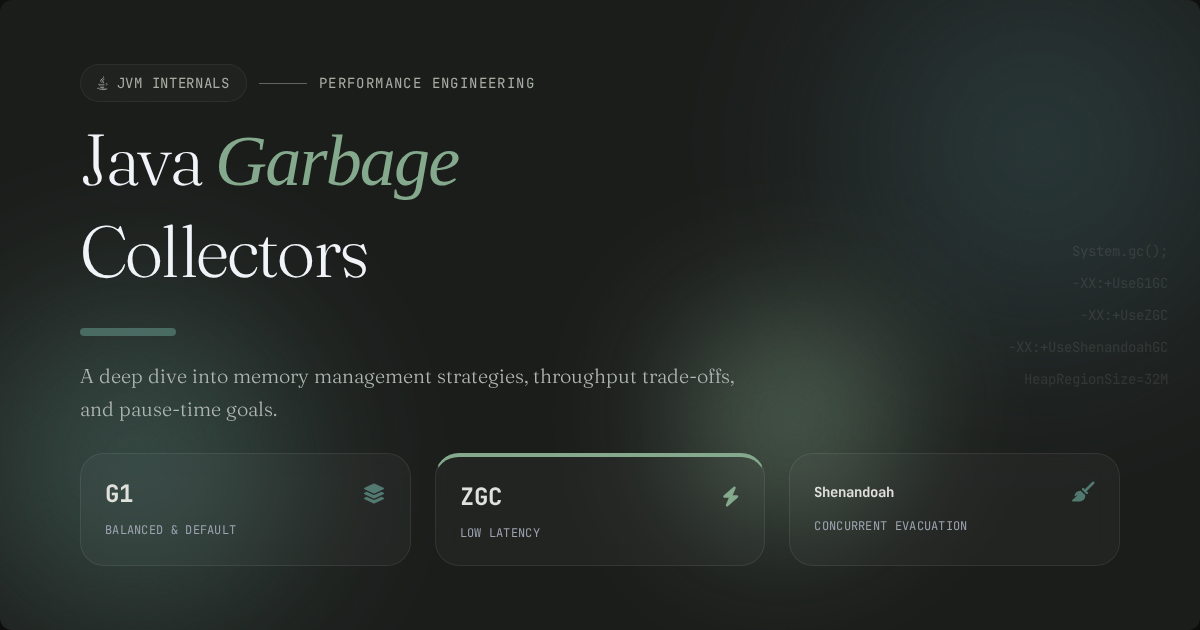 Java Garbage Collectors Diagram showing G1, ZGC and Shenandoah